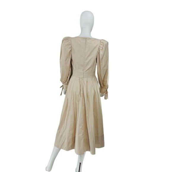En Saison NEW Stone Beige Long Sleeve Poplin Classy Leighton Midi Dress Size XS - Picture 5 of 8